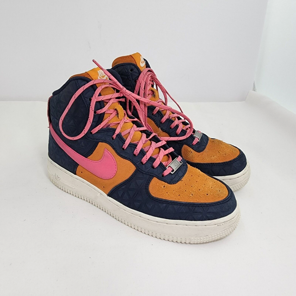 NIKE AIR FORCE 1 HIGH Premium Wom 7.5 Suede Obsidian Pink Sunset 845065-400 Blue